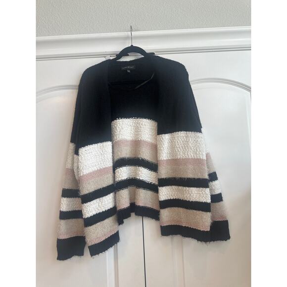 Lane Bryant Black, White, Tan, and Light Pink Open Front Knitted Cardigan - Picture 2 of 7